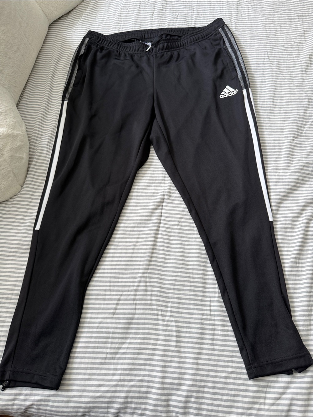 Adidas Womens Black Track Pants with White Stripe